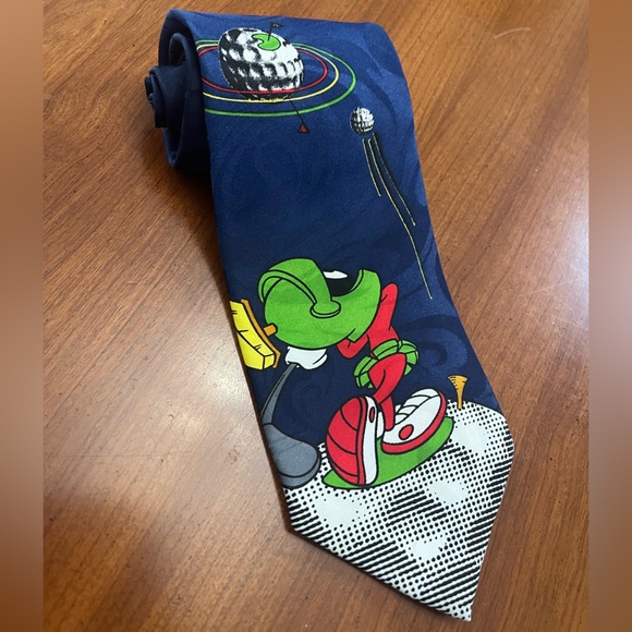 🌌 Vintage 1990s Marvin the Martian Golf Looney Tunes Tie USA Made - Picture 2 of 10